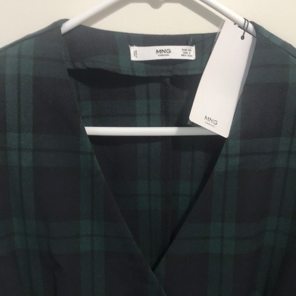 MNG Mango green plaid button down dress size 2 - Picture 2 of 7